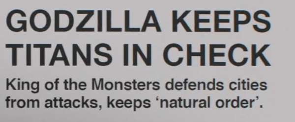 Godzilla keeps Titans in check. King of the Monsters defends cities from attacks, keeps 'natural order'.