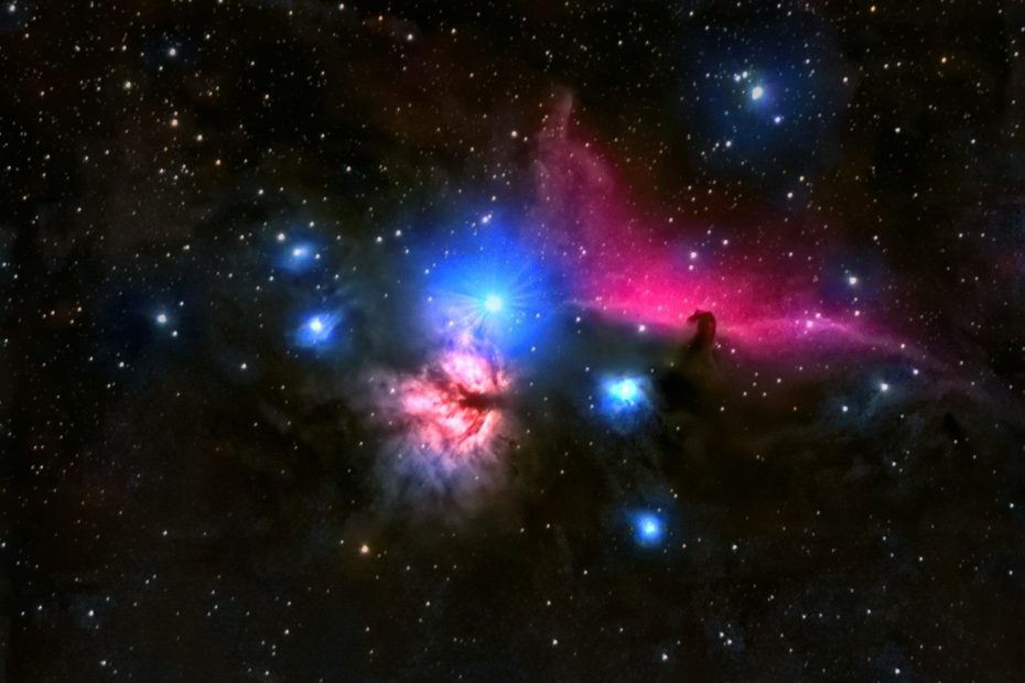 Colorful nebula with bright stars in deep space